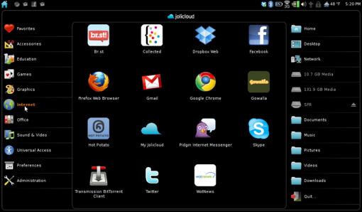 Jolicloud interface - The netbook operating system
