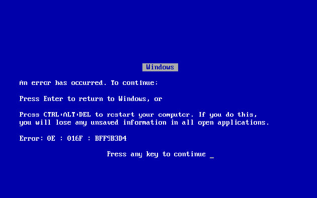 Blue Screen Of Death - Windows 95, 98, ME