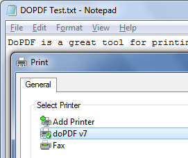 Convert any printable document into PDF using DoPDF
