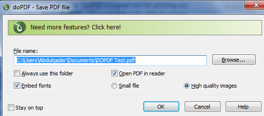 Convert any printable document into PDF using DoPDF