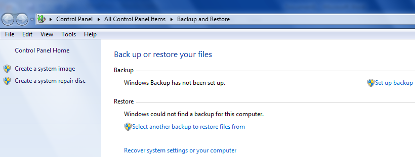 Backup and restore in Windows 7