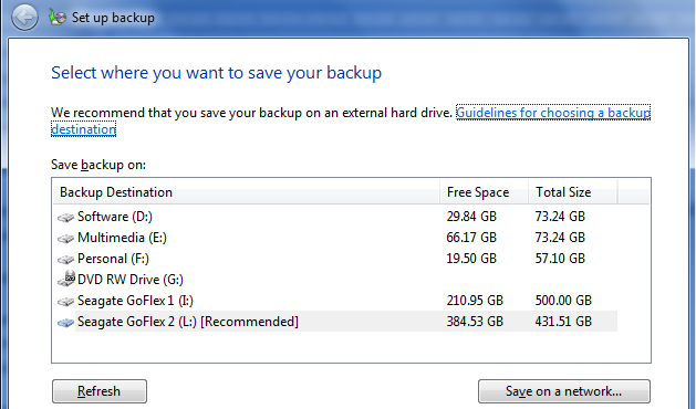 Backup and restore in Windows 7