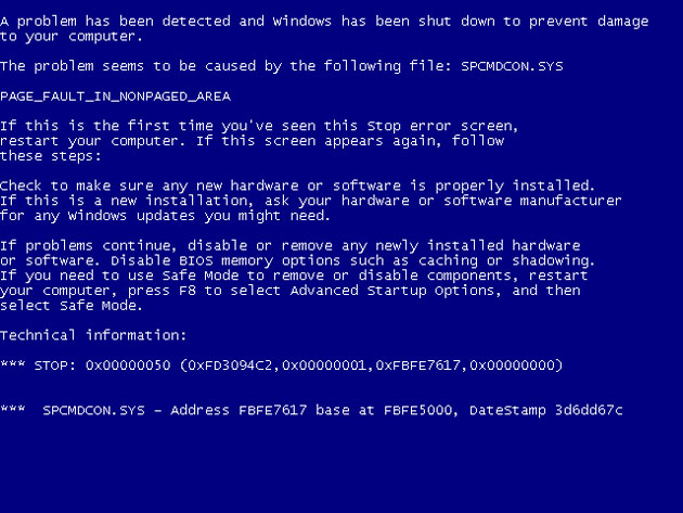 Blue Screen Of Death - Windows XP, Vista, 7